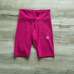 adidas Hot Pink Ribbed Bike Shorts with Trefoil